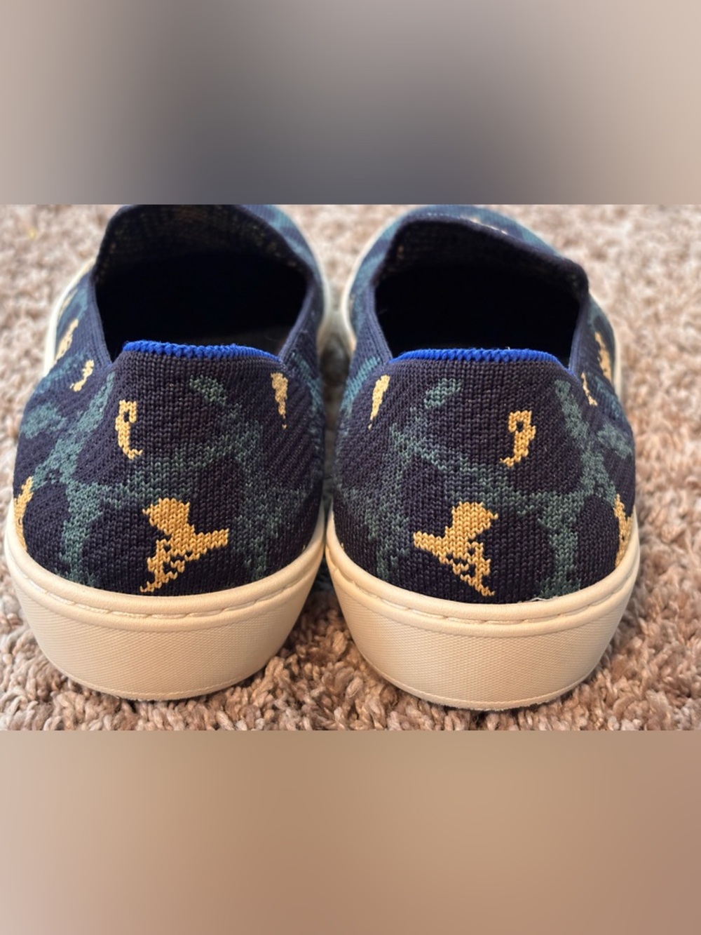 Rothy’s Camo Slip-On Sneakers Size 7 Navy Green Gold Washable Knit - Picture 5 of 8